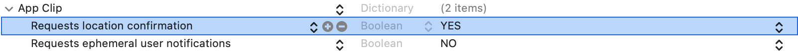 Info.plist setting that enables location confirmation for the App Clip