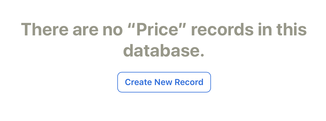 CloudKit Dashboard create record form with sample values for a price item