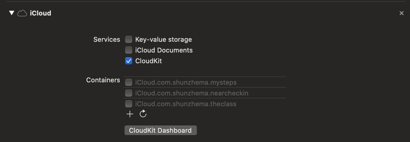CloudKit checkbox enabled under the iCloud capability