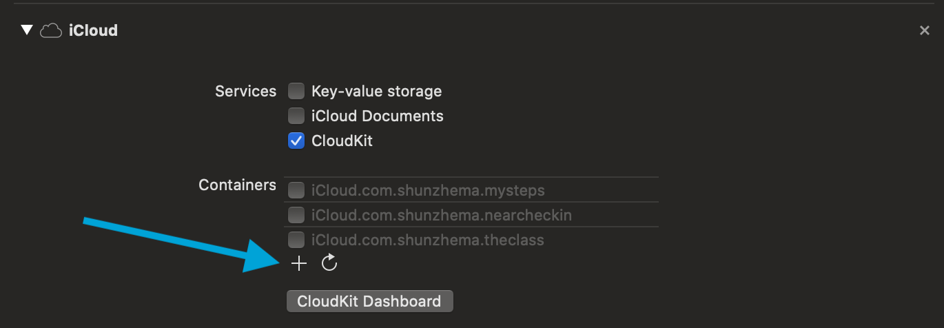 Adding a new CloudKit container from Xcode