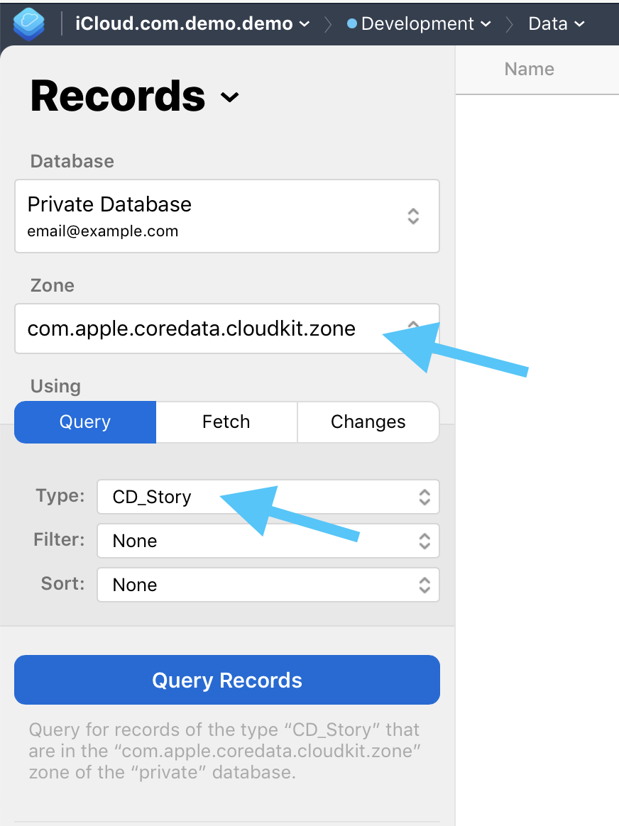 CloudKit dashboard index configuration for the recordName field