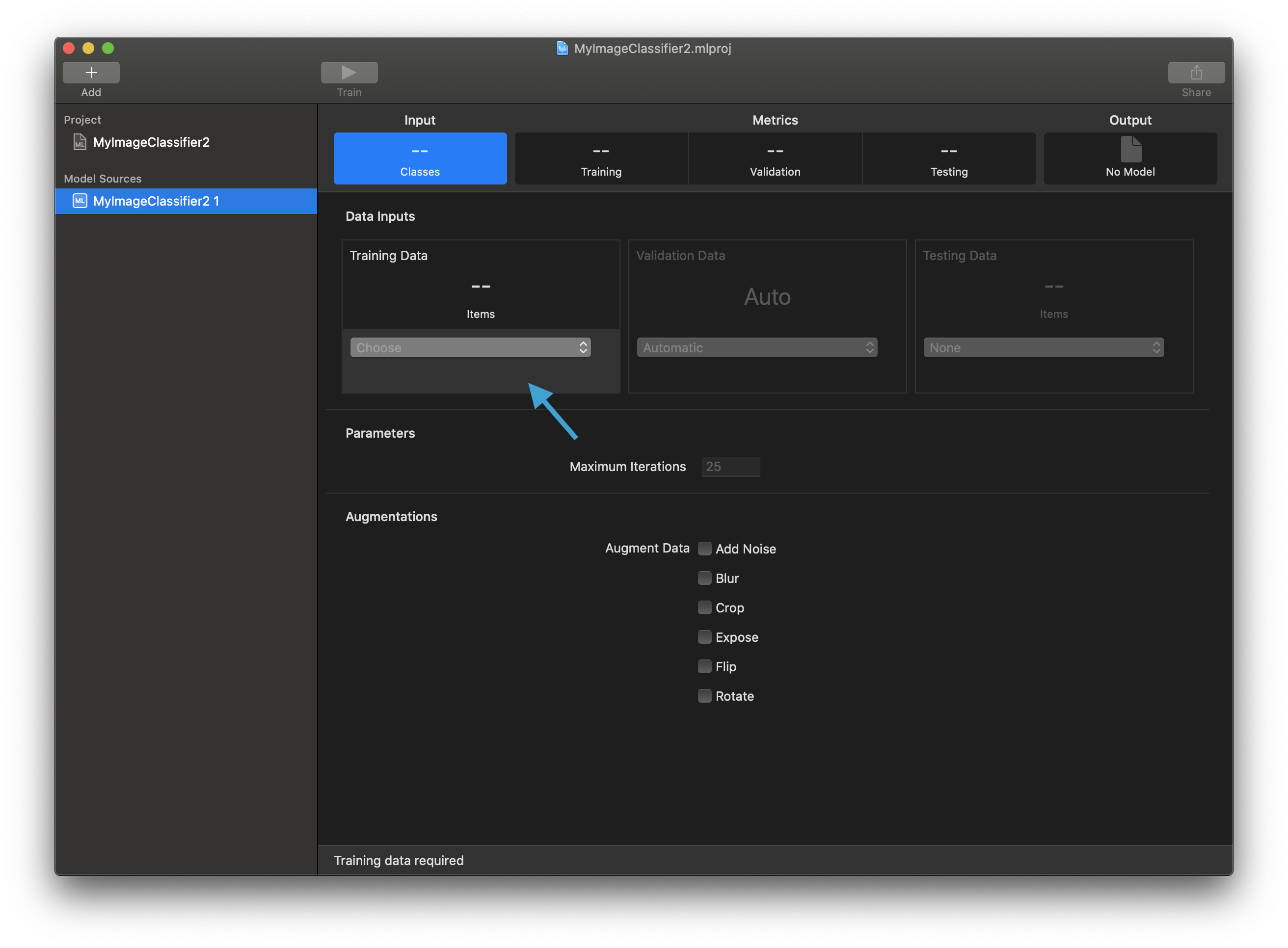 Create ML training data picker after selecting the labeled image folder