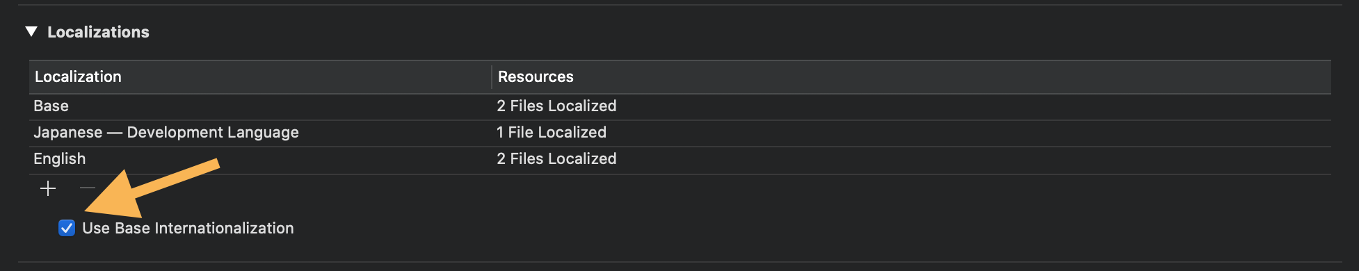 Use Base Internationalization option enabled in Xcode