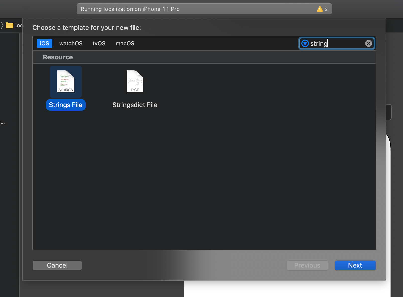 New Strings file creation flow in Xcode