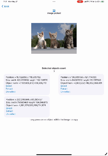 Animated demo showing tap selection on detected subjects inside the image