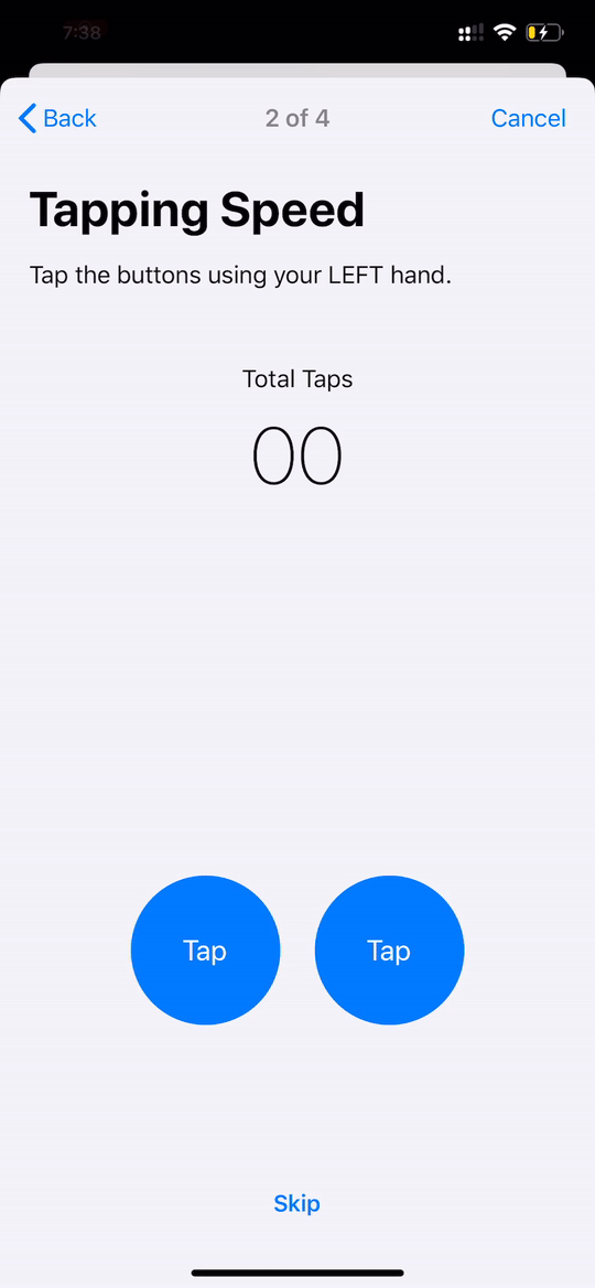 Two finger tapping interval task from ResearchKit