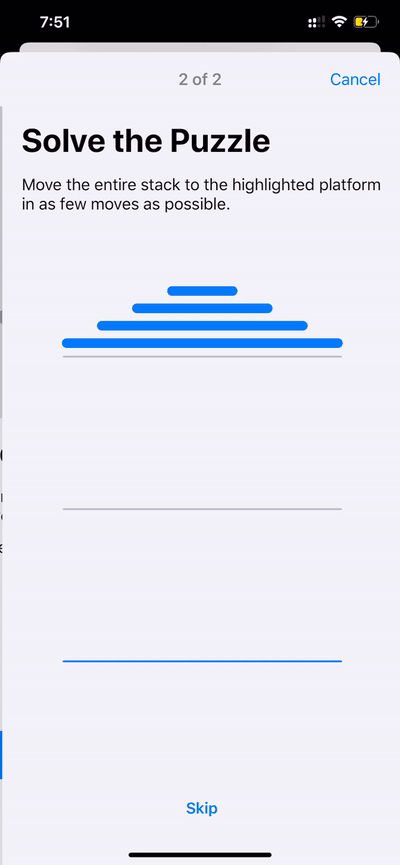 Tower of Hanoi task from ResearchKit