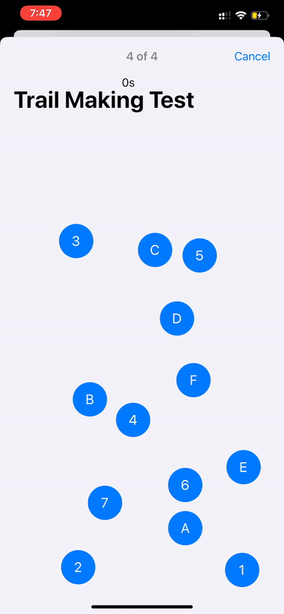 Trail making task from ResearchKit