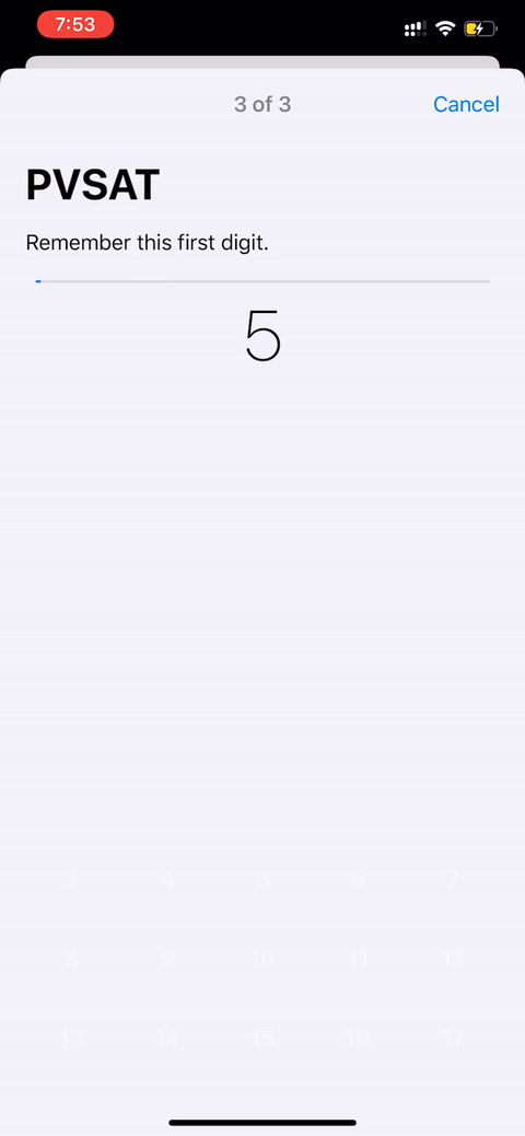 Paced serial addition task from ResearchKit