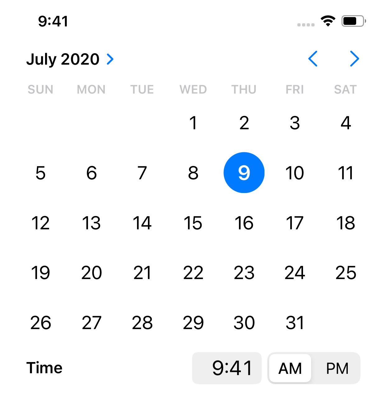 Inline calendar-style date picker introduced in iOS 14