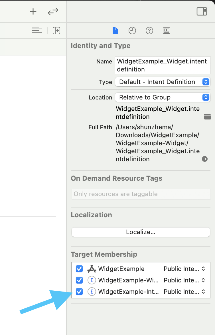 Intent definition file target membership in Xcode