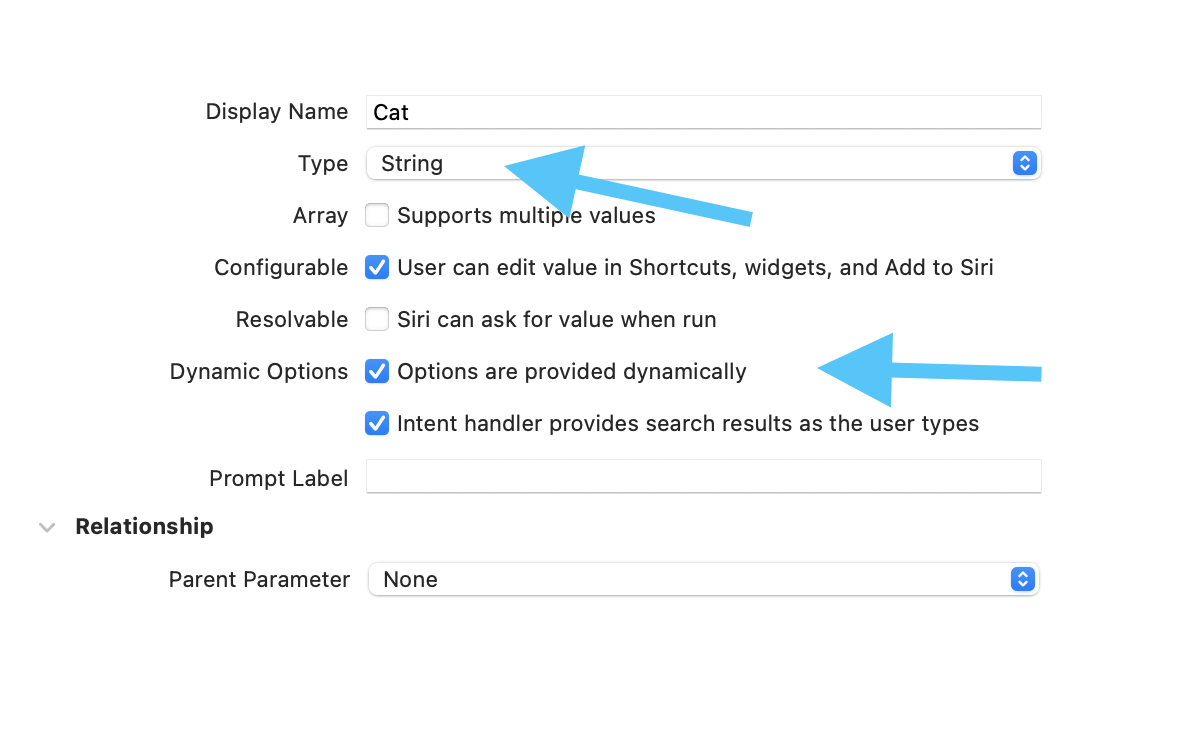 Parameter type set to String for the cat identifier