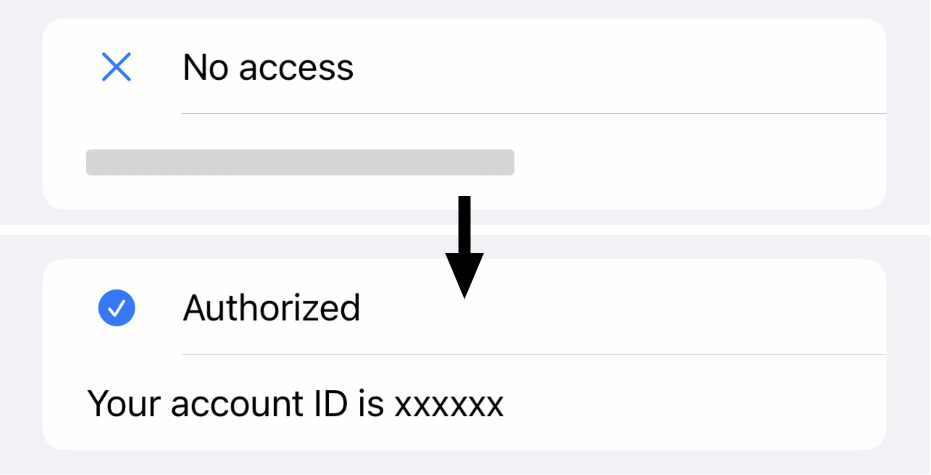 SwiftUI screen where private account data is hidden until biometric authorization succeeds