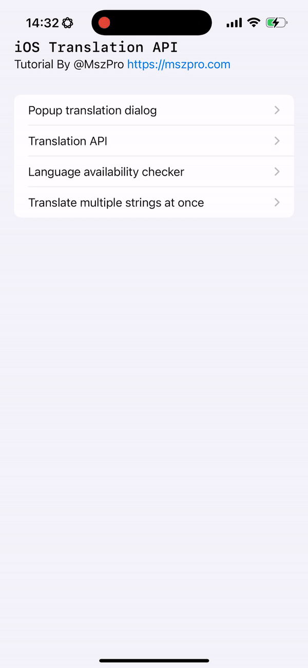 Batch translation example translating multiple text items at once