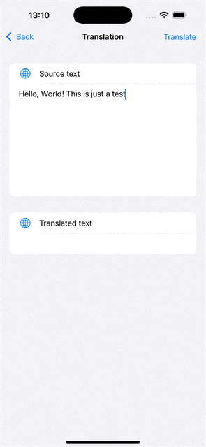 Built-in translation UI returning translated text to the app