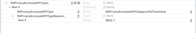 Privacy manifest entry showing the system boot time API category