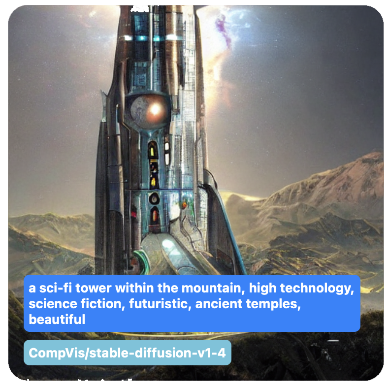 Generated futuristic tower scene in the mountains