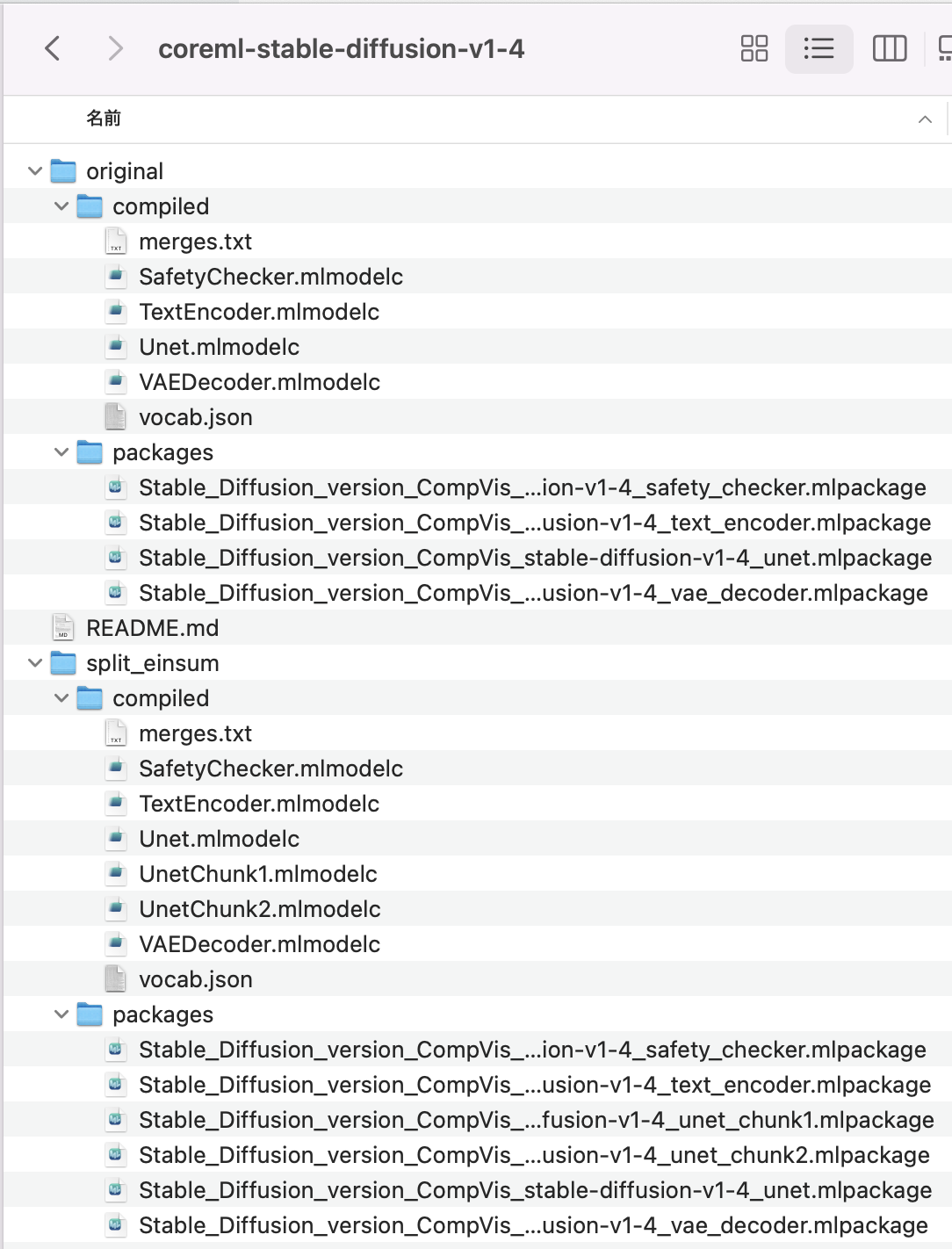 Apple's converted Stable Diffusion repository folder structure after clone