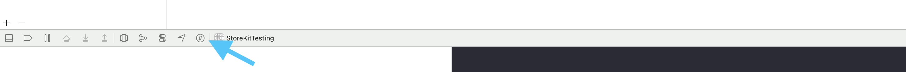 Xcode toolbar icon used to inspect StoreKit test transactions