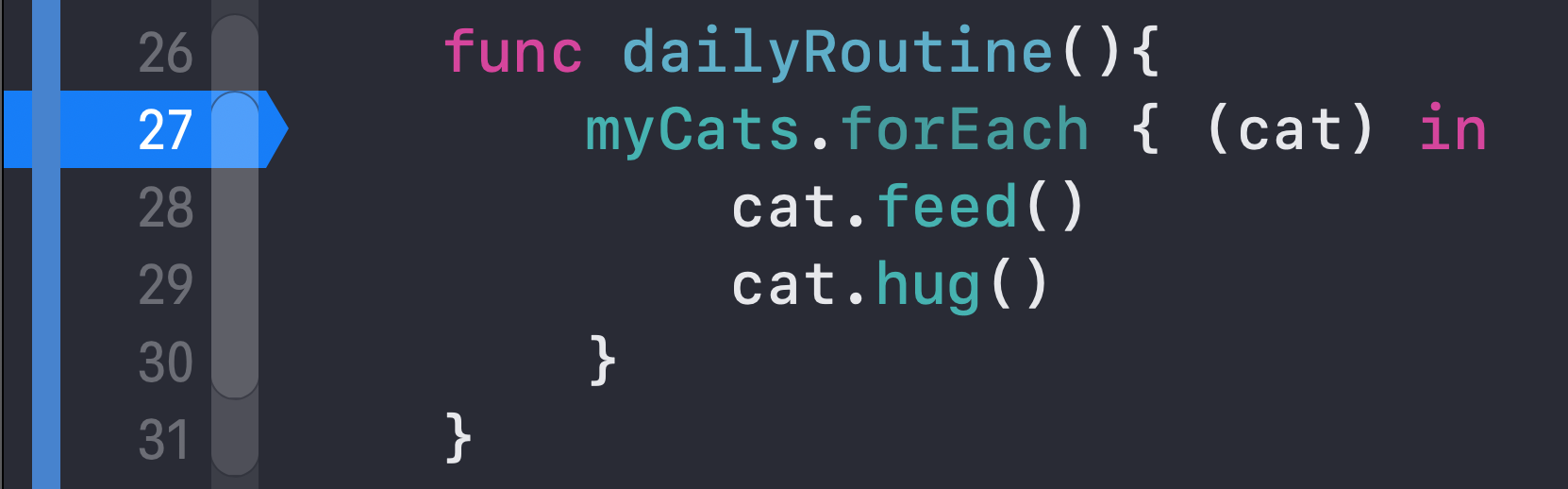 Breakpoint location used before running po commands in the Xcode console
