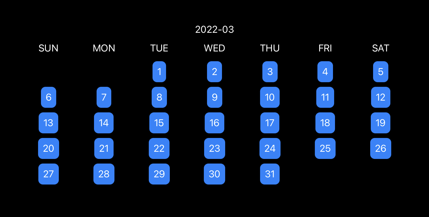 Monthly SwiftUI calendar view built with LazyVGrid