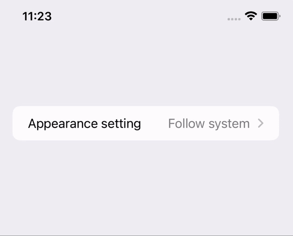 SwiftUI app switching between follow system, dark mode, and light mode