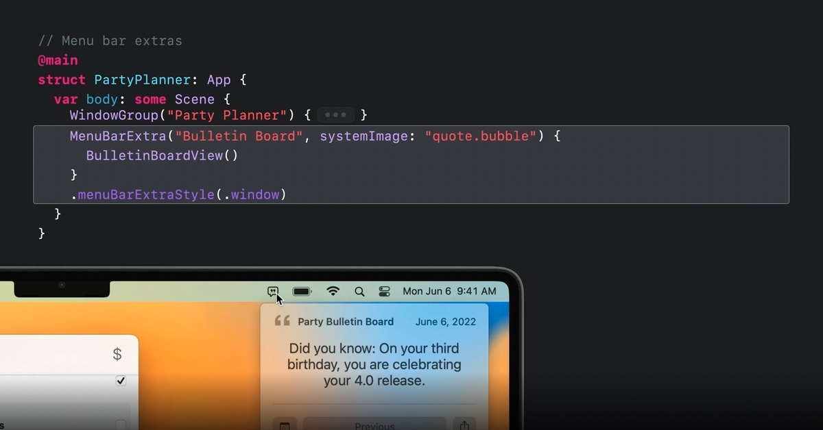 MenuBarExtra example for a SwiftUI macOS menu bar app