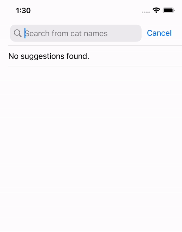 Search suggestions appearing beneath a SwiftUI searchable field