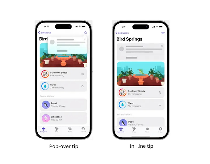 Comparison image showing popover tips and inline tips