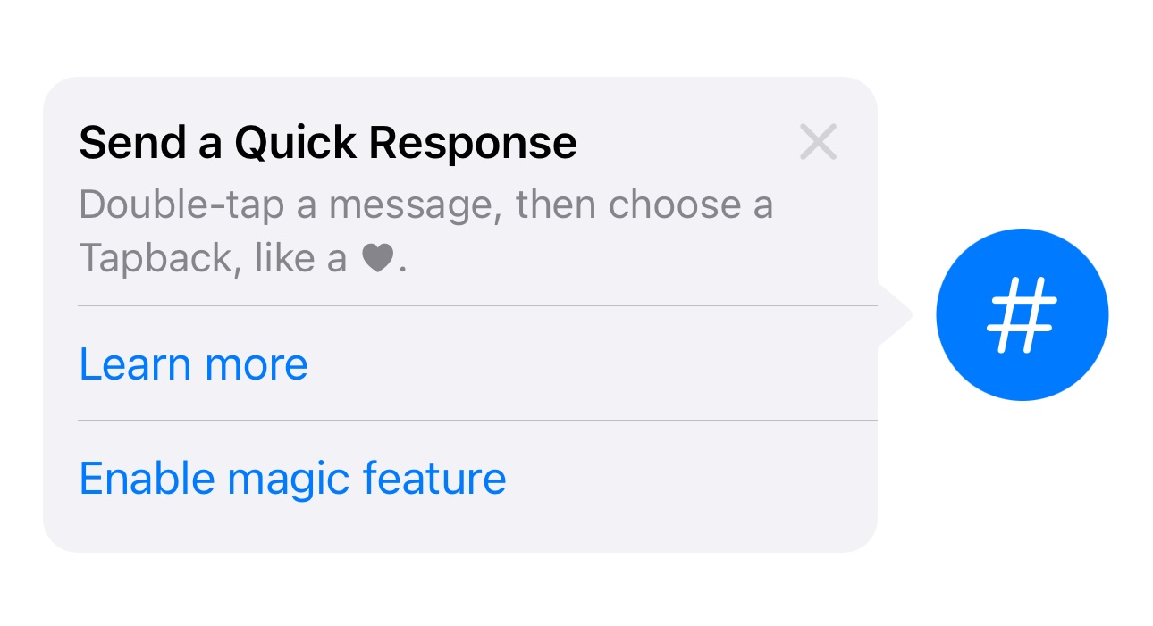 TipKit example showing buttons embedded inside a tip