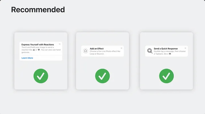 Recommended TipKit patterns from Apple session slides