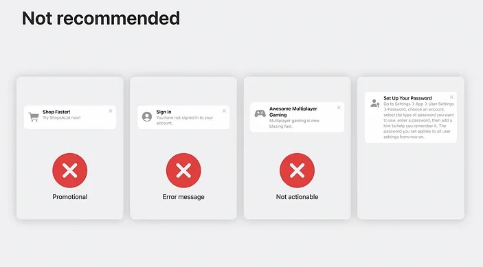 Not recommended TipKit patterns from Apple session slides