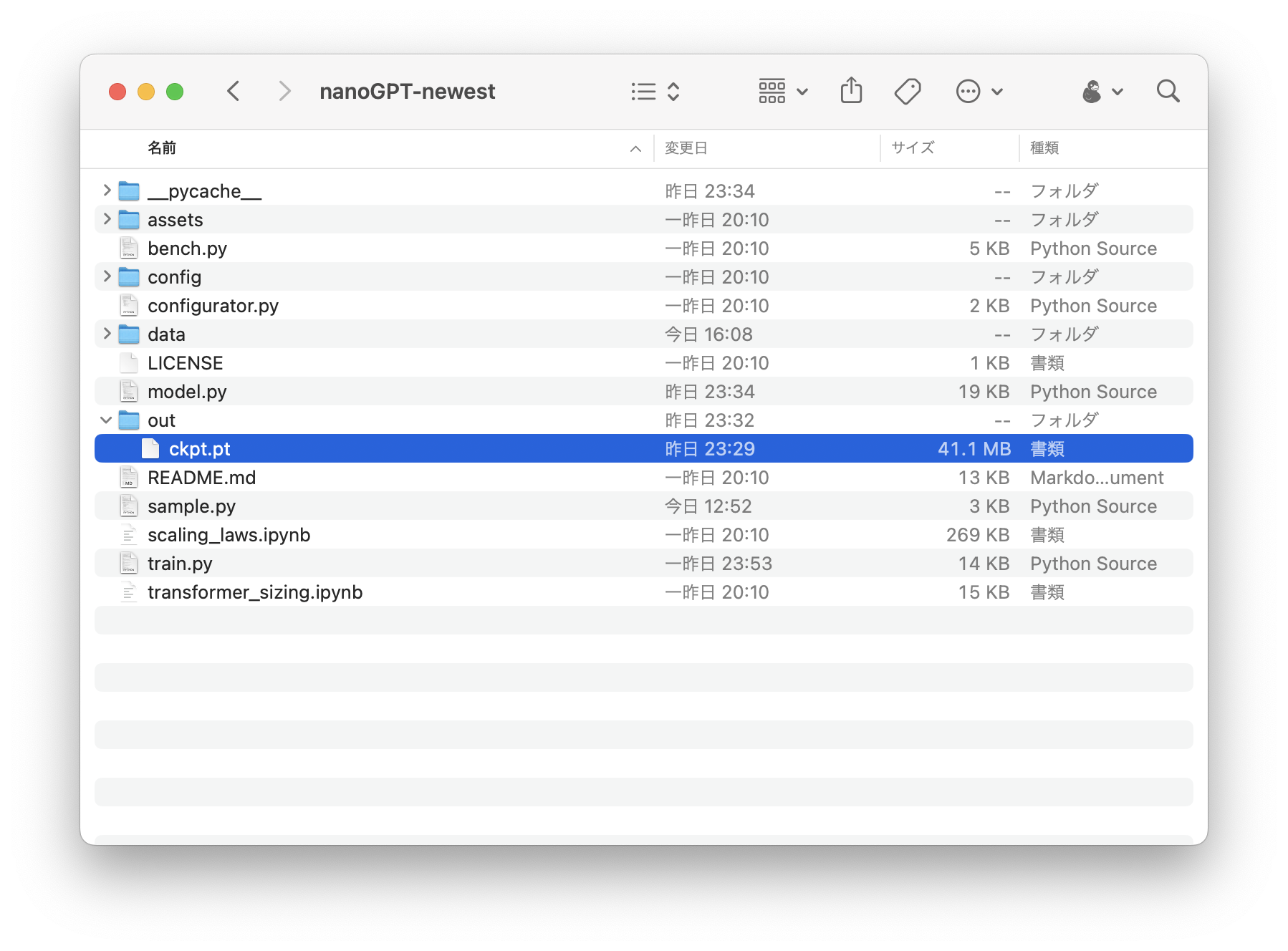 Output checkpoints produced during training