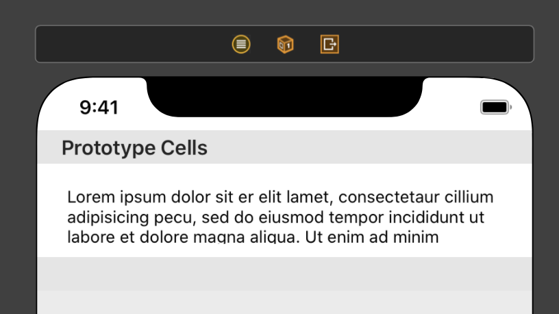 Storyboard view of a UITableView cell with a UITextView