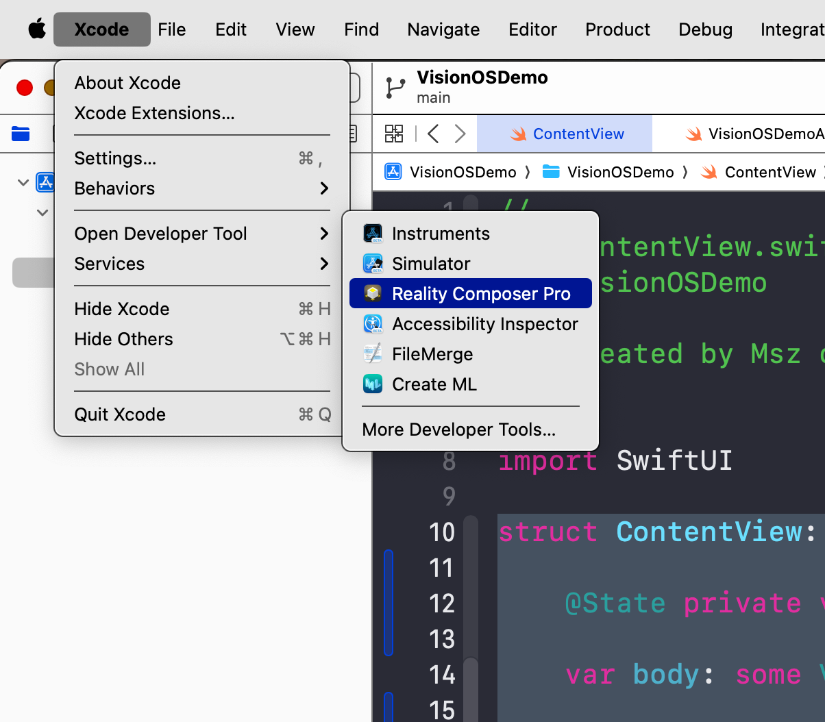 Creating a new Reality Composer Pro project for visionOS assets