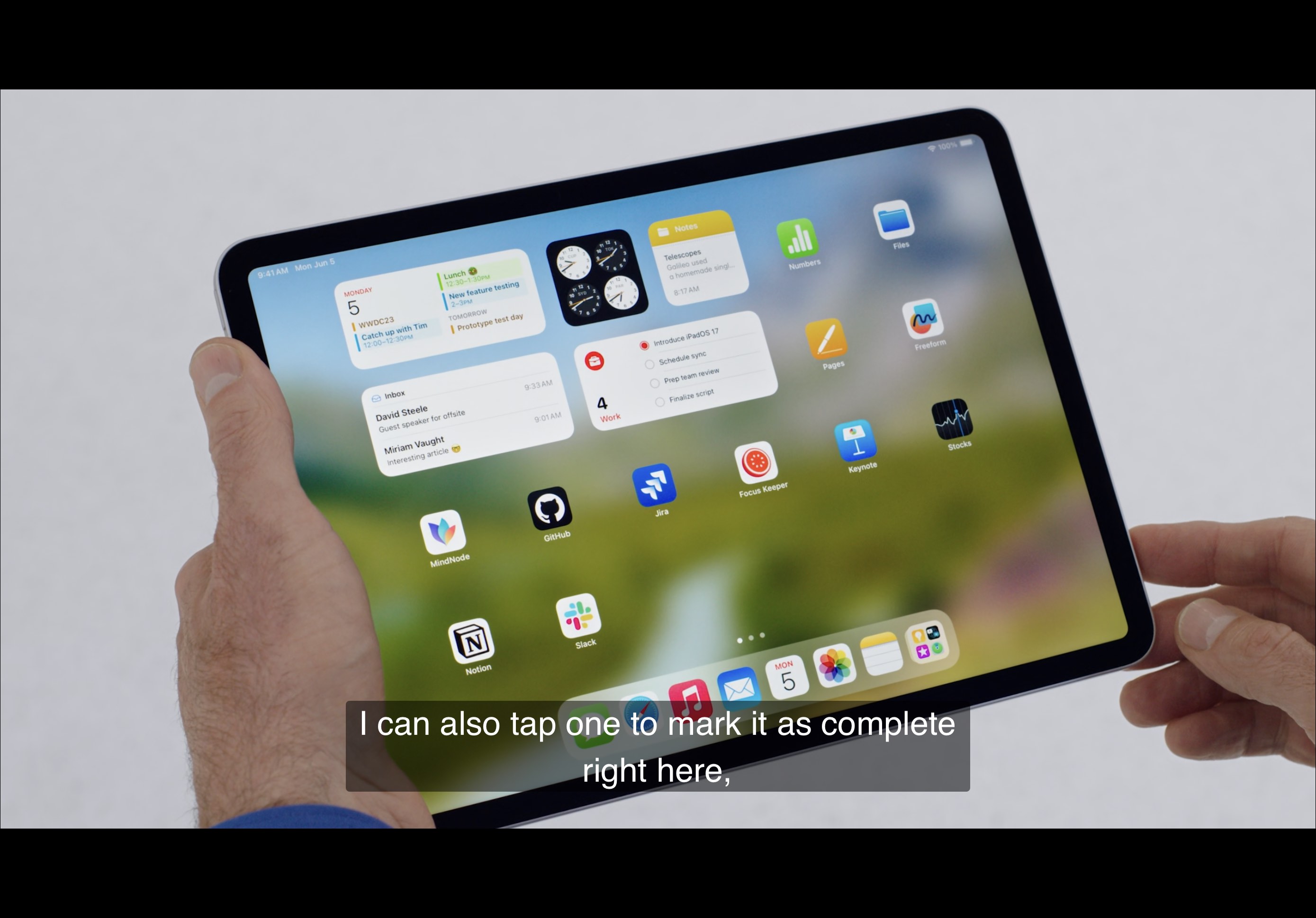 Interactive widget example on iPadOS from the WWDC 2023 keynote