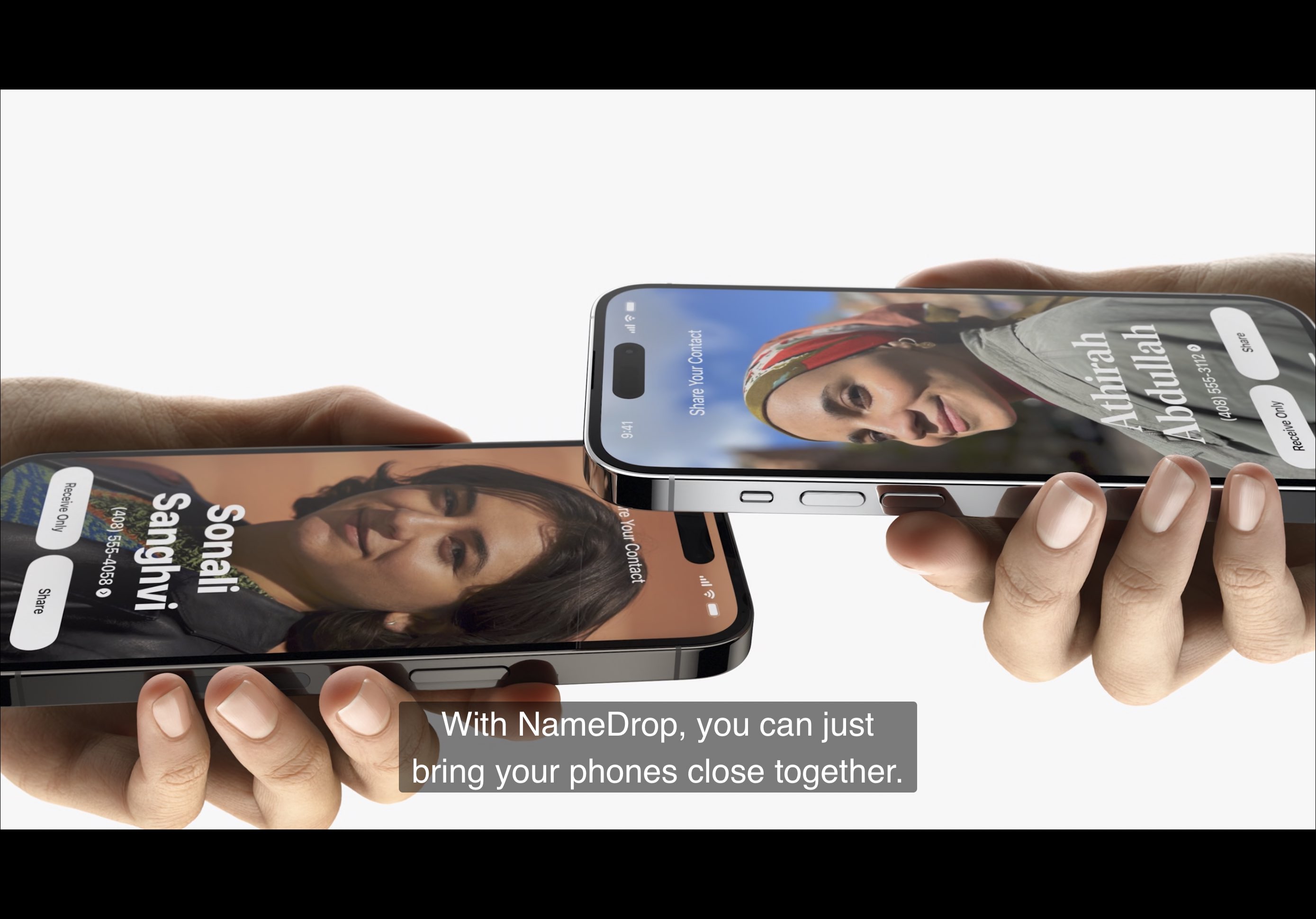 NameDrop contact sharing between two iPhones