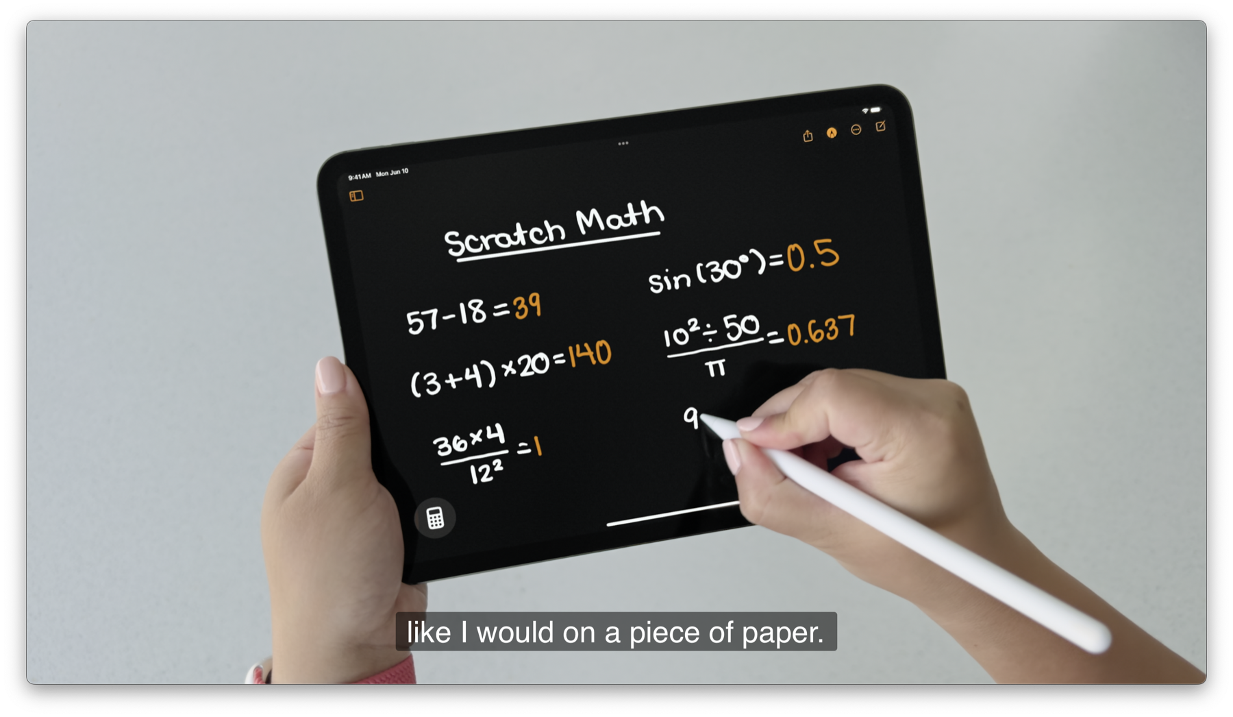 iPadOS 18 Math Notes feature shown during the WWDC keynote