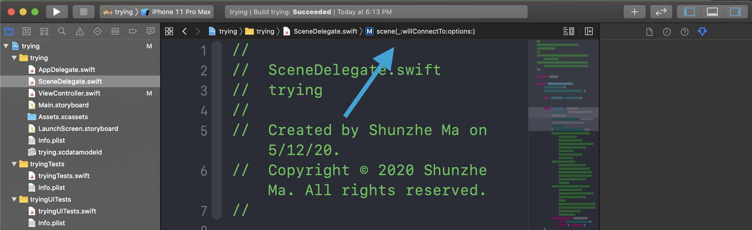 Xcode jump bar button for opening the current file outline