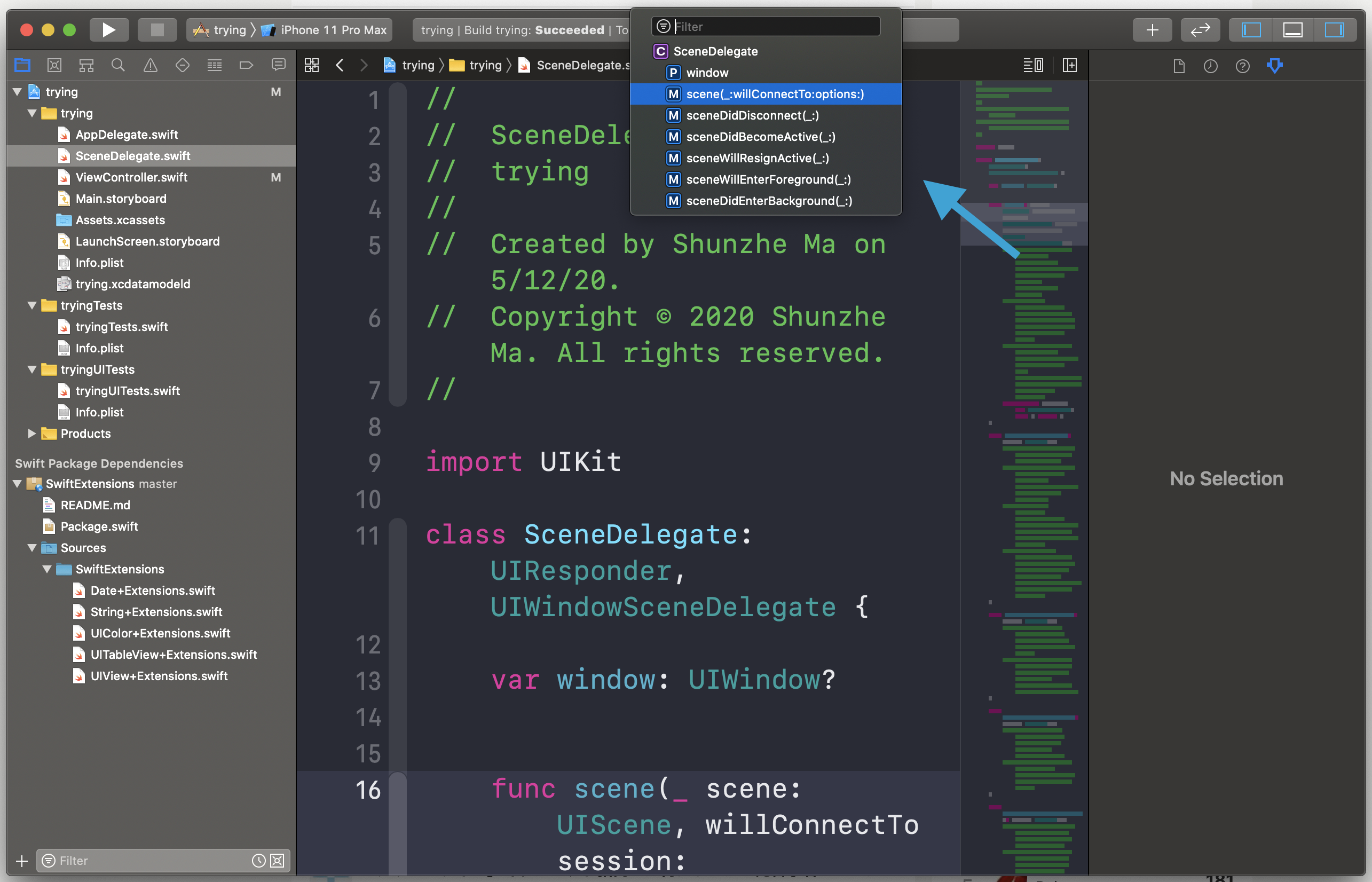 Xcode current file outline listing functions in a source file