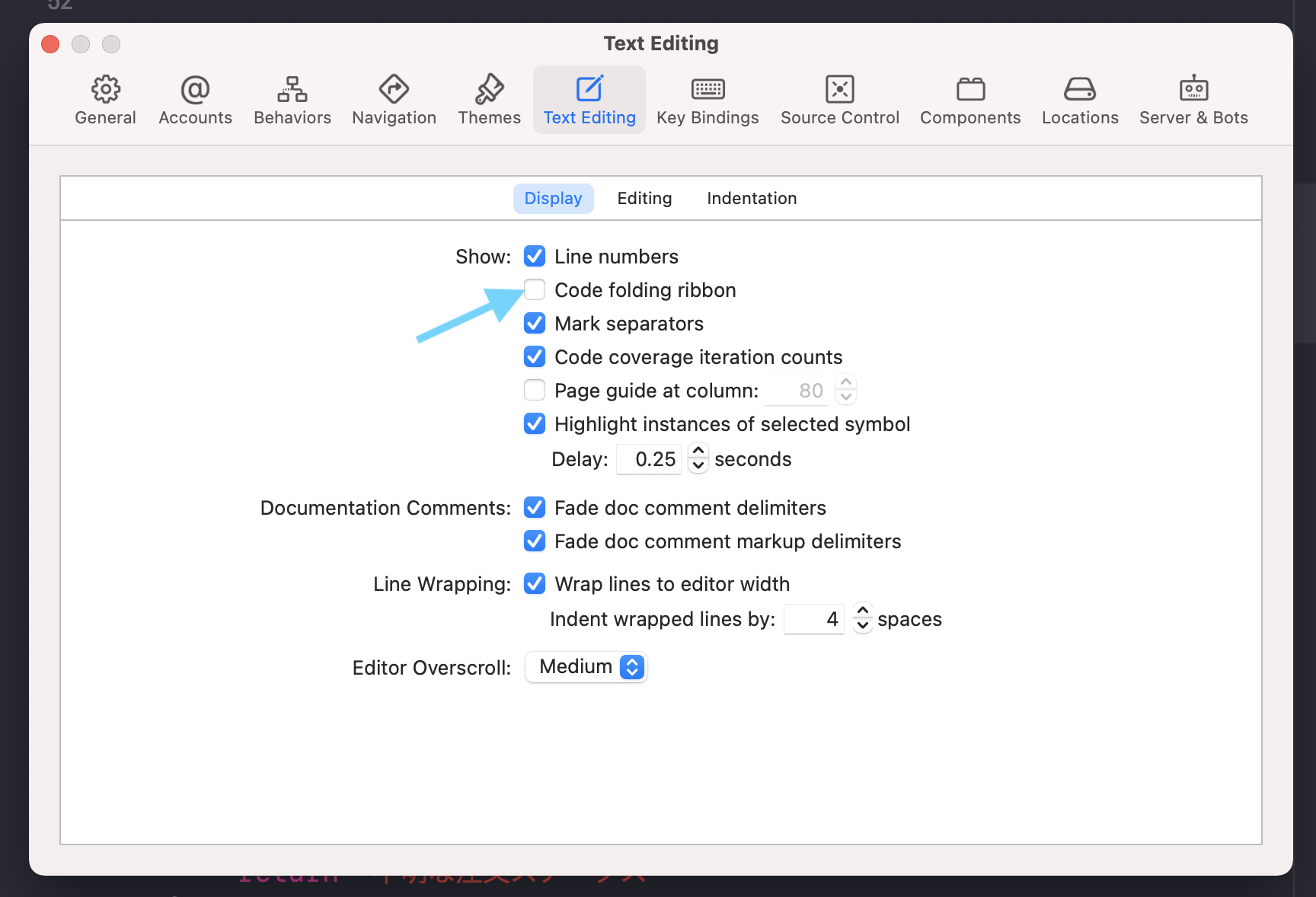 Xcode setting for code folding ribbon