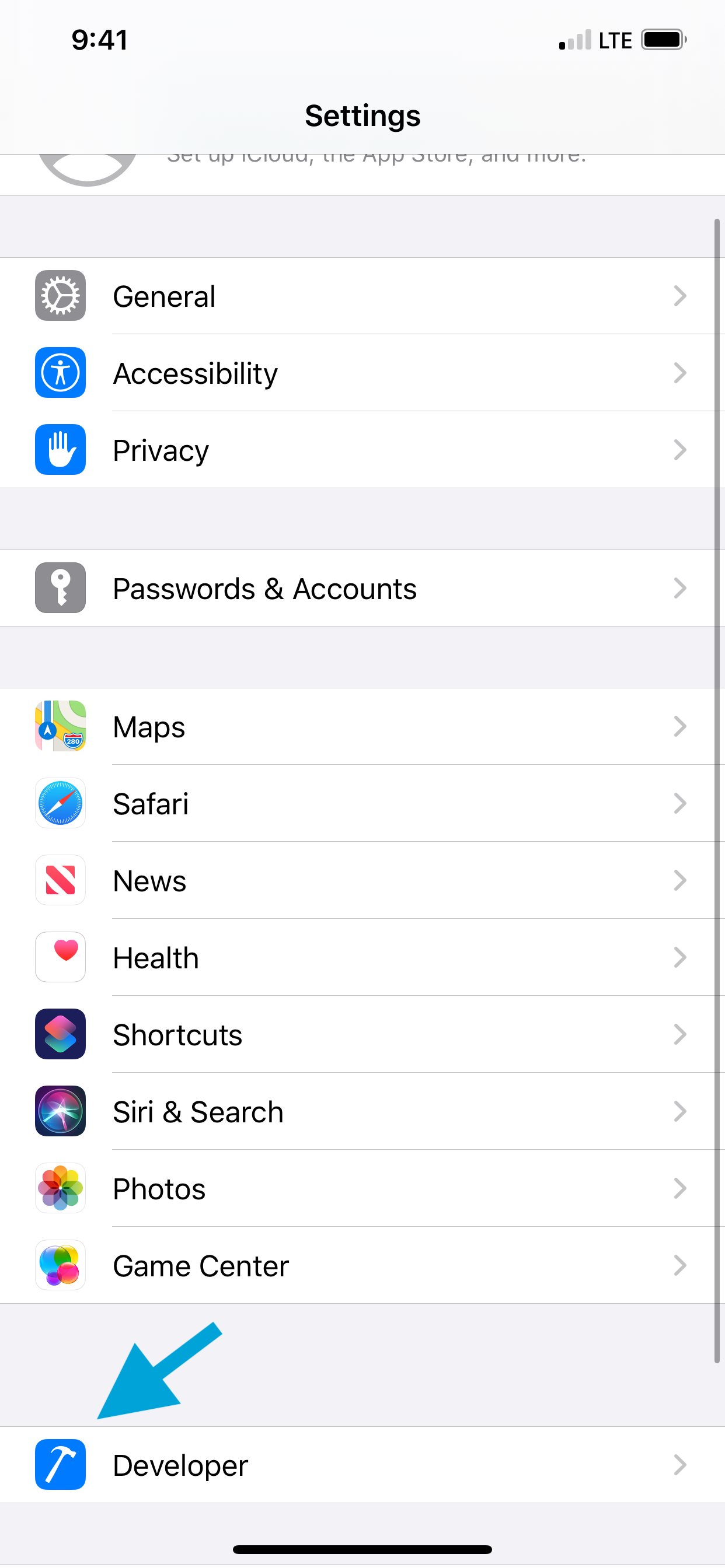 Simulator settings flow for finding the developer options used to switch appearance