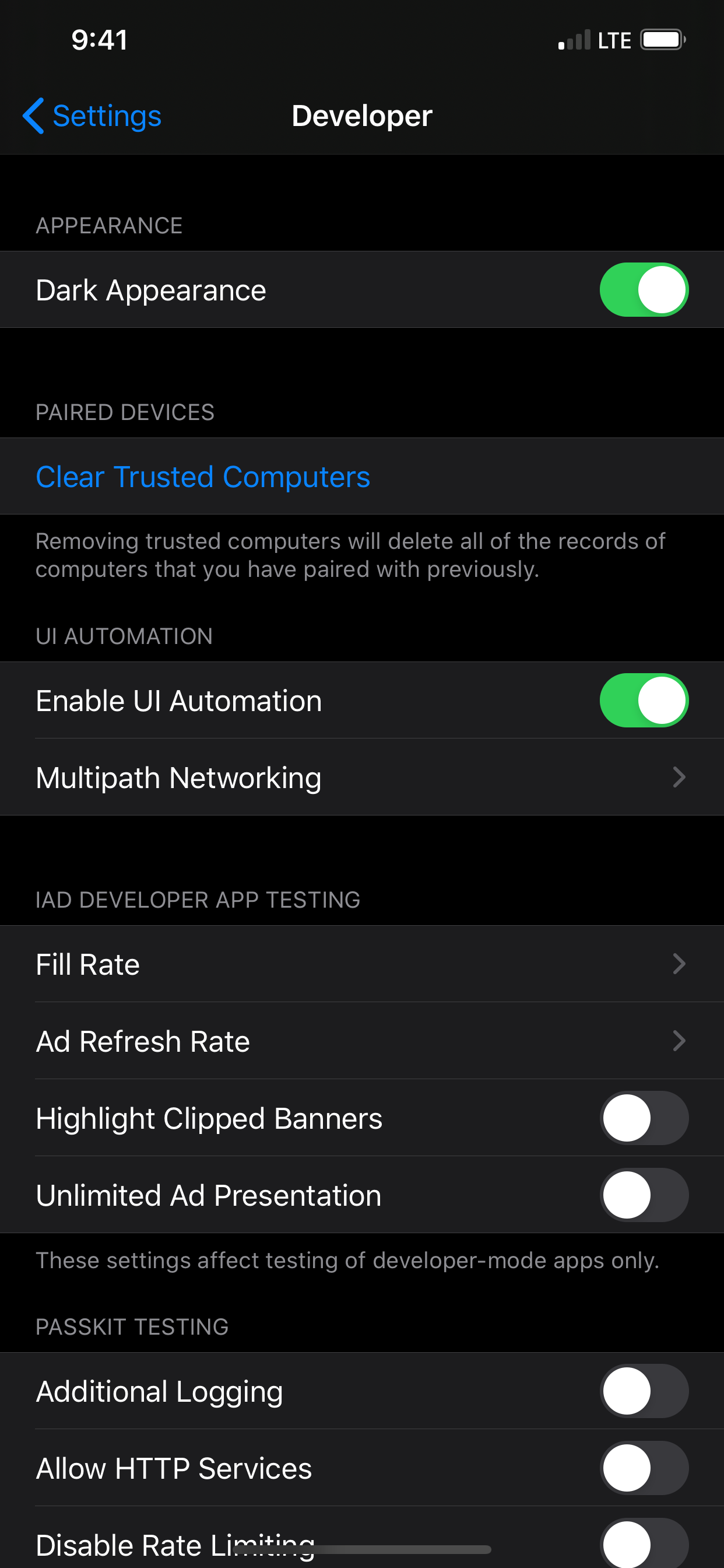 App interface shown in dark mode after the simulator appearance change
