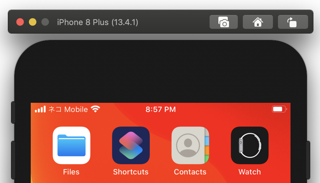 Xcode Simulator status bar showing a custom carrier name