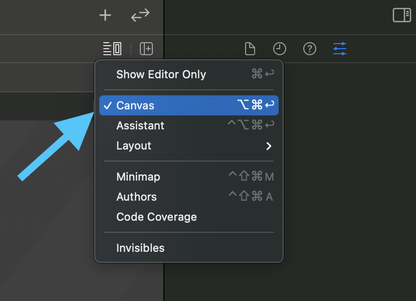 Xcode layout control used to show the SwiftUI canvas