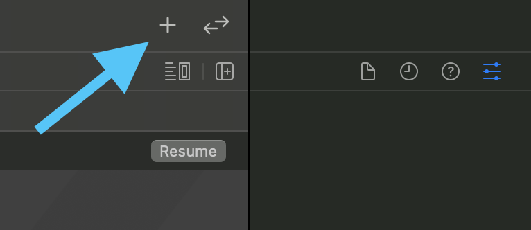 Xcode toolbar button used to open the SwiftUI library