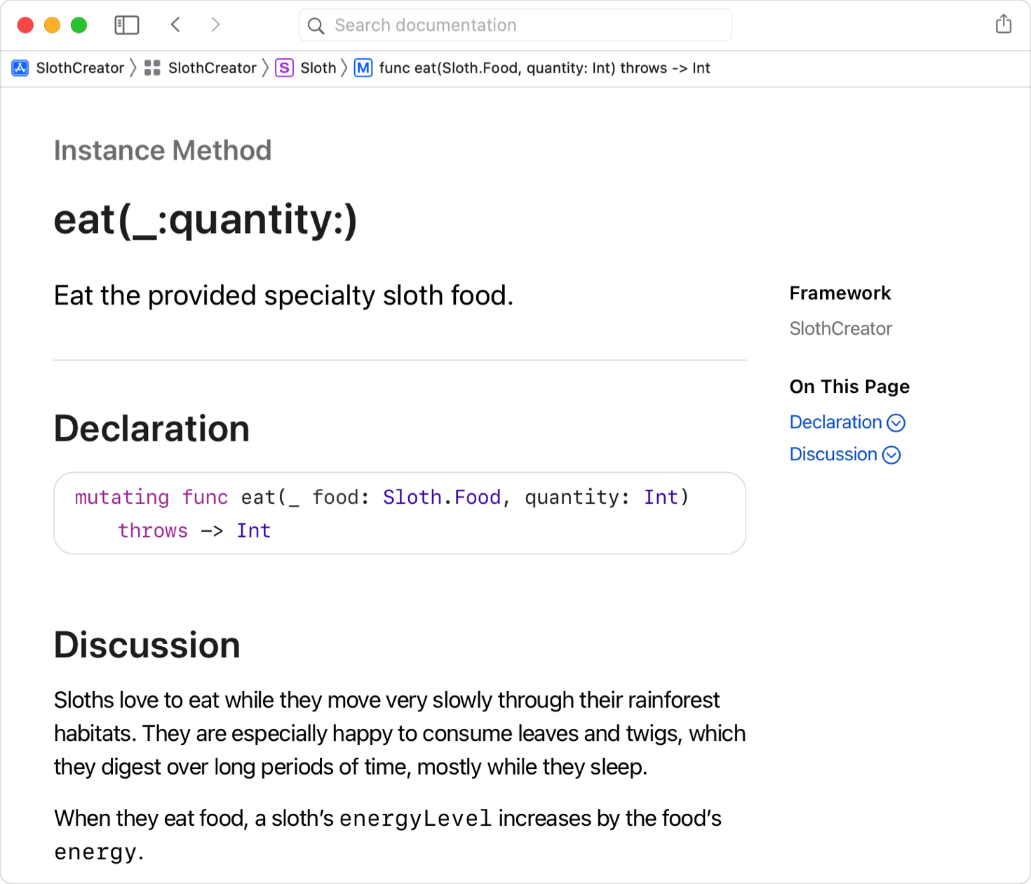Xcode code action menu showing Add Documentation