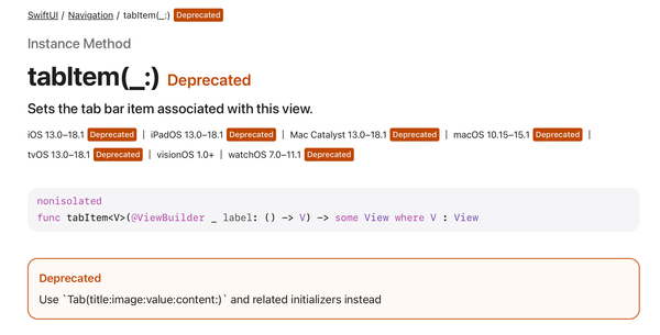 SwiftUI .tabItem deprecated in iOS 18.1 -> replace it with new Tab