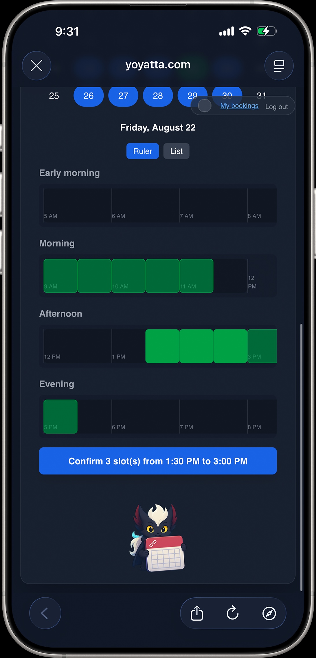 Drag to select a time slot