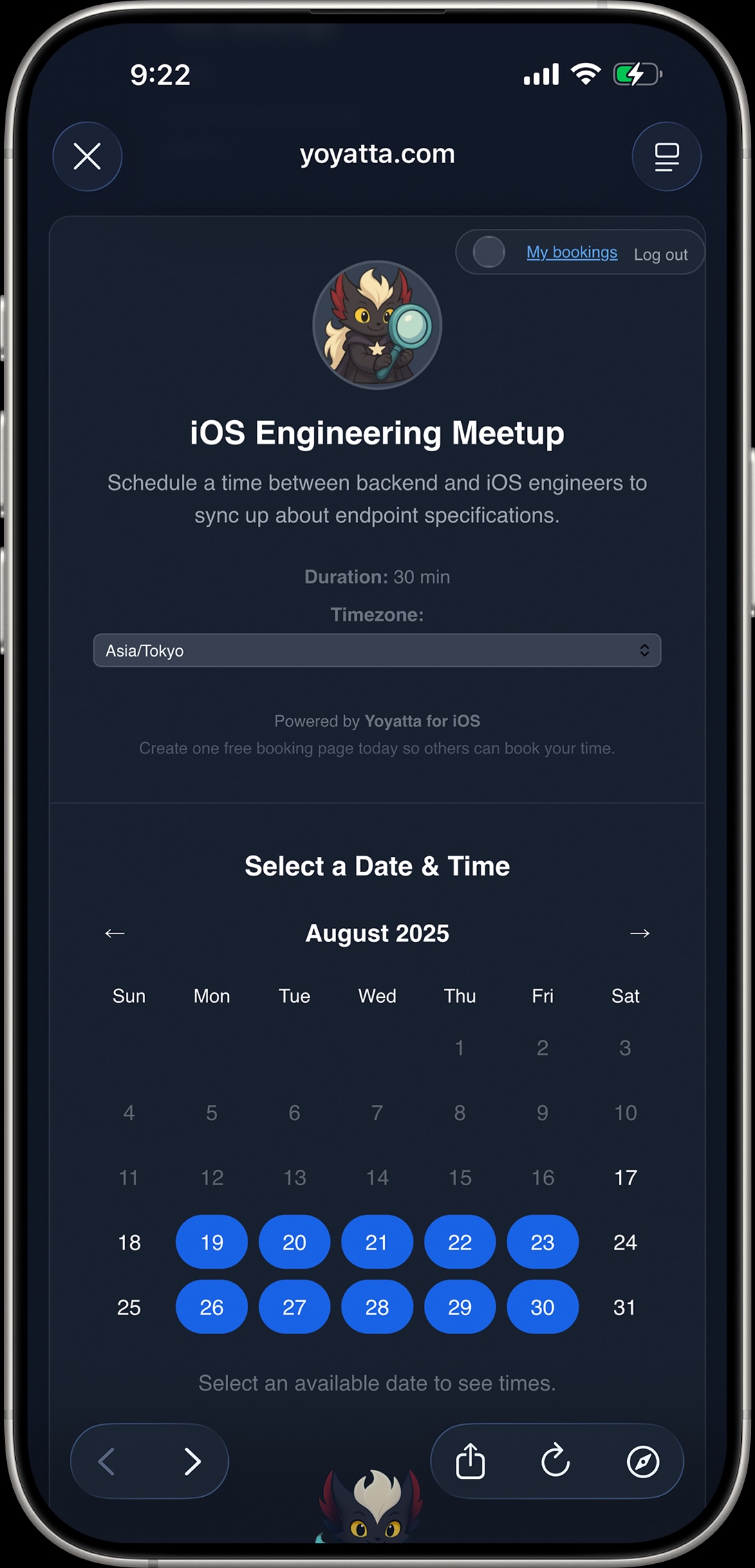 Public booking page